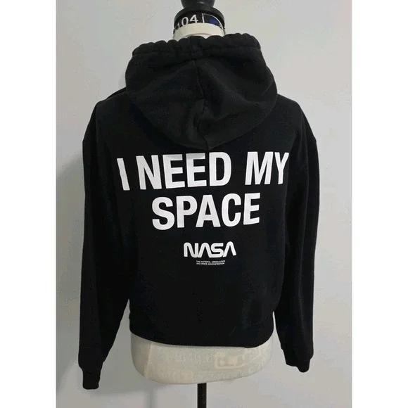 Dividen Brand NASA Hoodie Black Size Medium I Need My Space Wording On Back - Picture 4 of 7